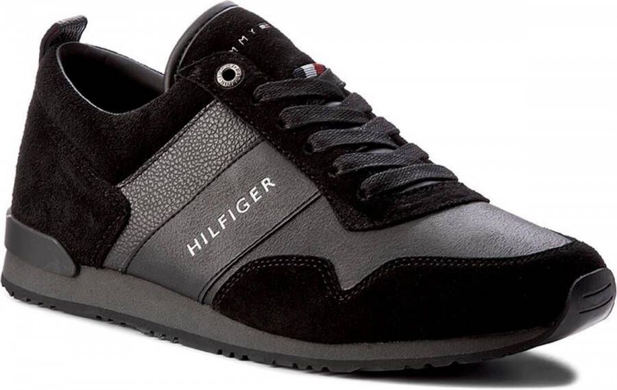 Tommy Hilfiger Iconic Leather Suede Mix Runner Heren Sneakers Sport Casual Schoenen Zwart FM0FM00924