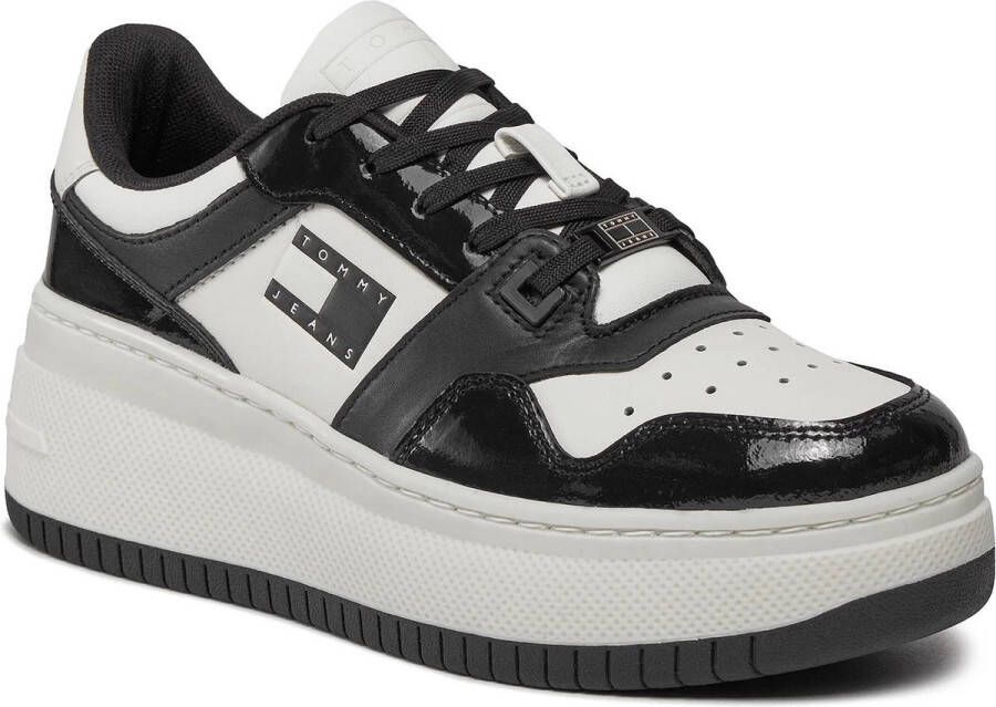 Tommy Jeans Beige Leren Sneakers met Rubberen Zool Multicolor