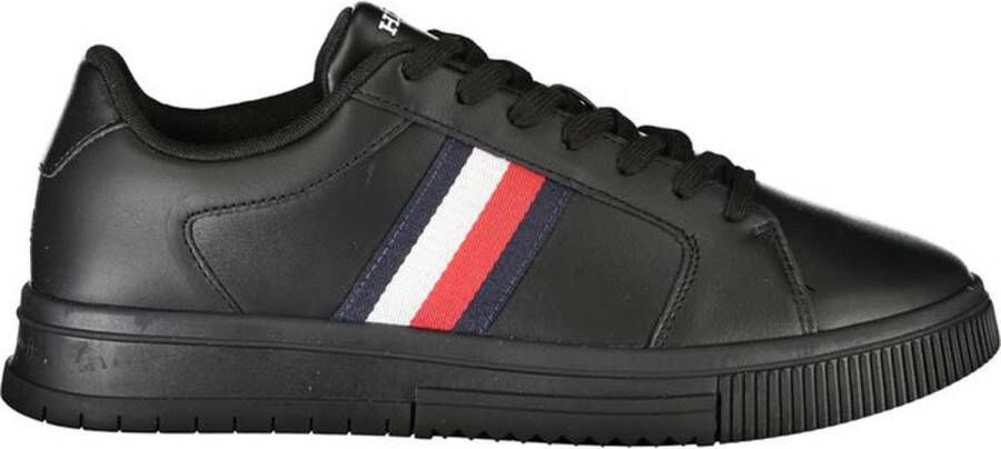 Tommy Hilfiger Corporate Leather Cup Stripes Heren Sneakers Schoenen Zwart FM0FM04732BDS