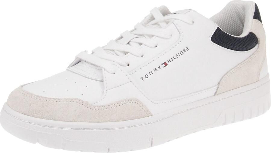 Tommy Hilfiger Sneakers TH BASKET CORE LTH MIX ESS met contrastafwerkingen vrijetijdsschoen lage schoen veterschoen