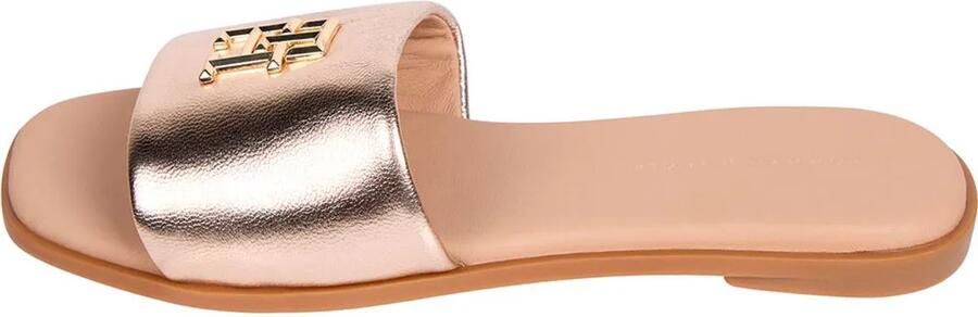 Tommy Hilfiger Slippers TH LOGO HW METALLIC LEATHER MULE zomerschoen flats comfortabele schoen met th-sieraandeel