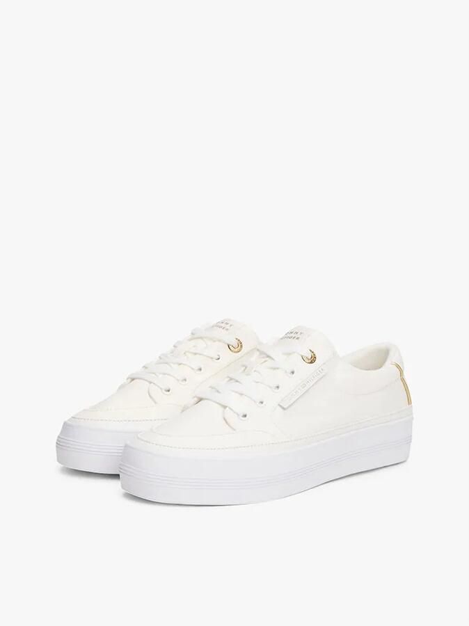 Tommy Hilfiger Plateausneakers ESSENTIAL VULC TEXTILE SNEAKER vrijetijdsschoen lage schoen veterschoen met goudkleurige details