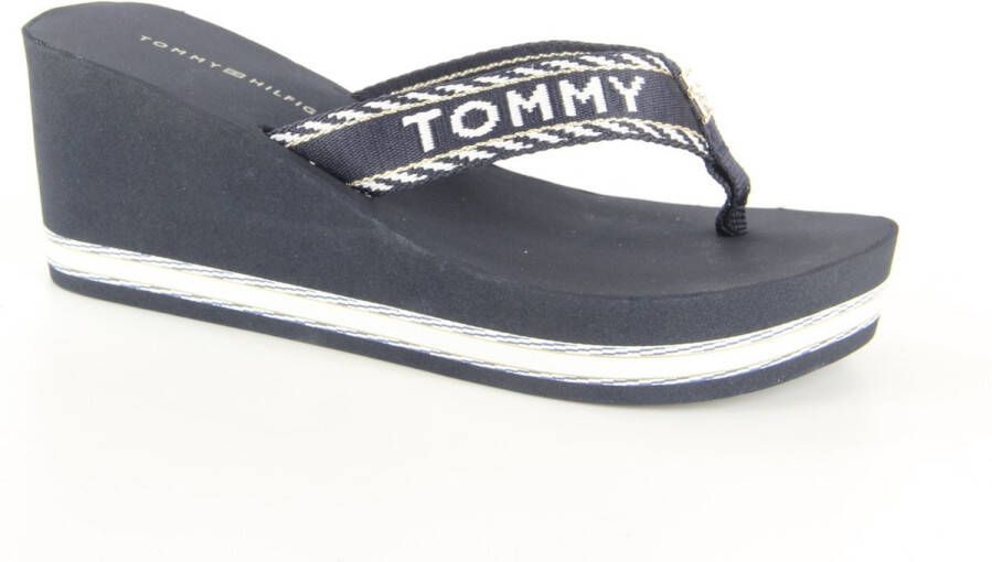 Tommy Hilfiger Tommy Webbing H Wedge Sandal Slippers Blauw Vrouw