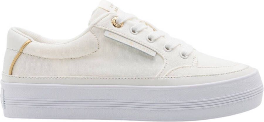 Tommy Hilfiger Plateausneakers ESSENTIAL VULC TEXTILE SNEAKER vrijetijdsschoen lage schoen veterschoen met gouden details