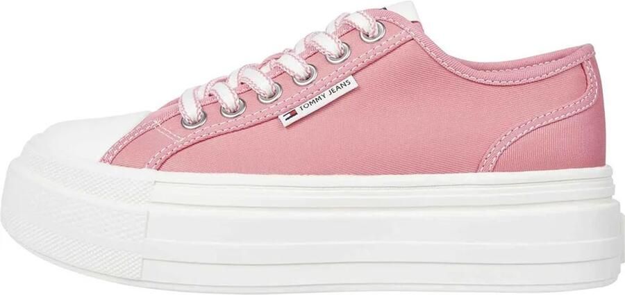 TOMMY JEANS Plateausneakers TJW FOXING FLATFORM SNEAKER LOW vrijetijdsschoen lage schoen veterschoen met trendy contraststiksels