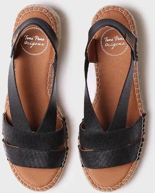 Toni Pons Dames espadrille met brede hak en metallic elastiek DAMES