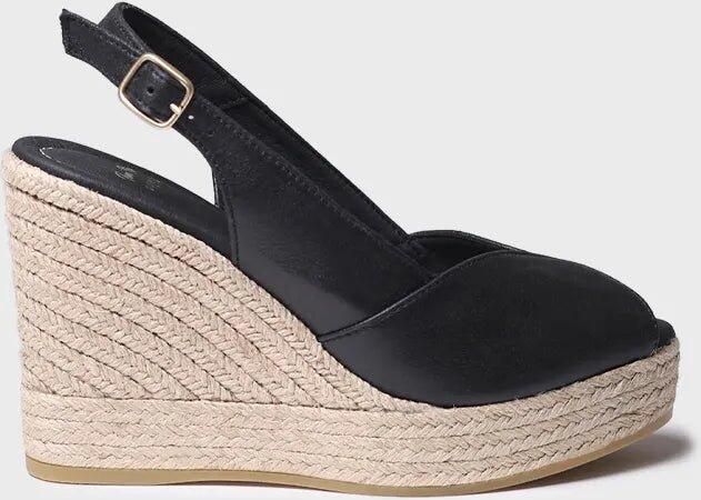 Toni Pons Dames espadrille met hoge hakken open neus en sleehak van leer OPRAH