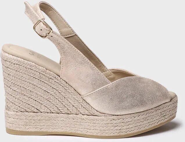 Toni Pons Dames espadrille met hoge hakken open neus en sleehak van leer OPRAH