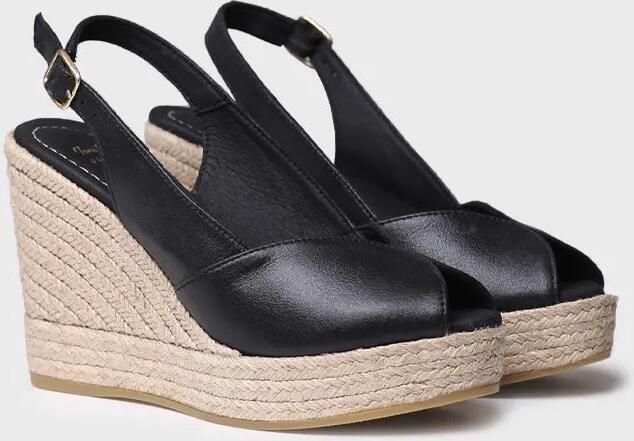 Toni Pons Dames espadrille met hoge hakken open neus en sleehak van leer OPRAH