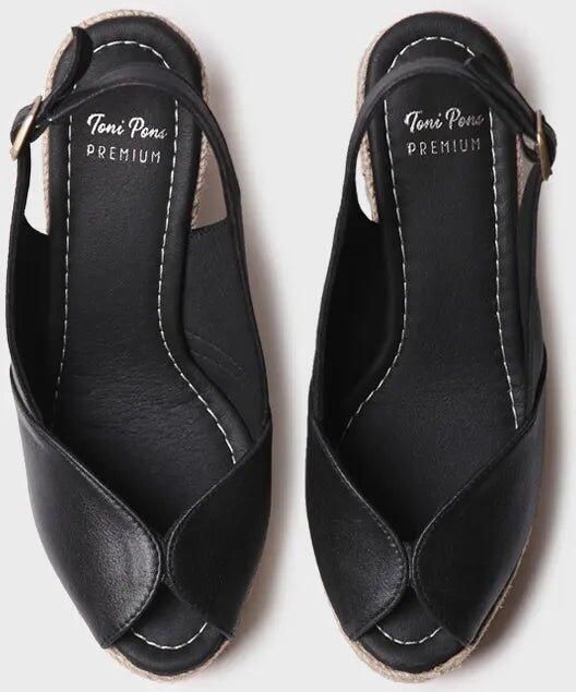 Toni Pons Dames espadrille met hoge hakken open neus en sleehak van leer OPRAH