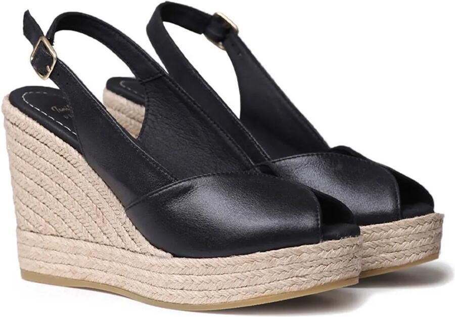 Toni Pons Dames espadrille met hoge hakken open neus en sleehak van leer OPRAH