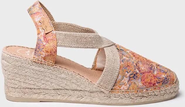 Toni Pons Dames espadrille van bedrukt leer met sleehak en elastische bandjes TELVA-LL