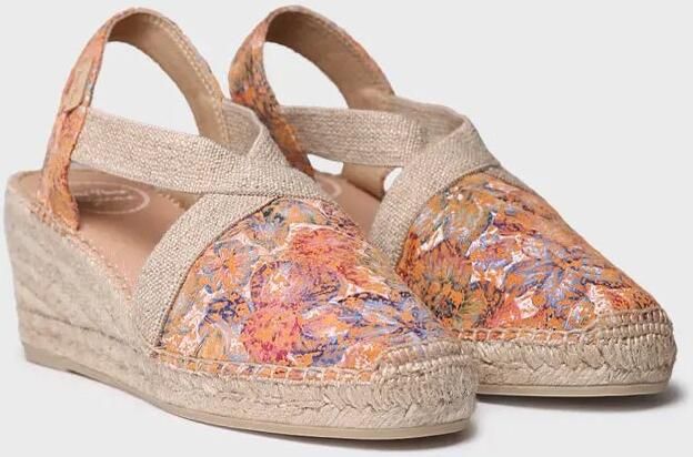Toni Pons Dames espadrille van bedrukt leer met sleehak en elastische bandjes TELVA-LL