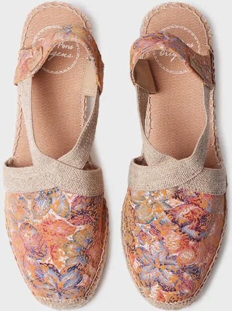 Toni Pons Dames espadrille van bedrukt leer met sleehak en elastische bandjes TELVA-LL
