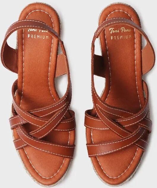 Toni Pons Dames espadrille van leer met open neus sleehak en elastische bandjes OFELIA