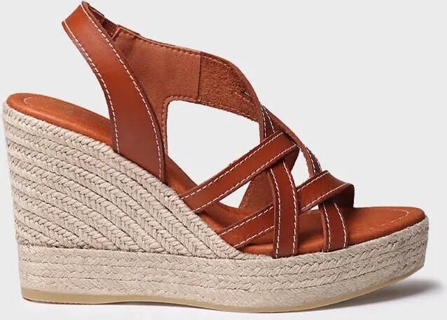 Toni Pons Dames espadrille van leer met open neus sleehak en elastische bandjes OFELIA