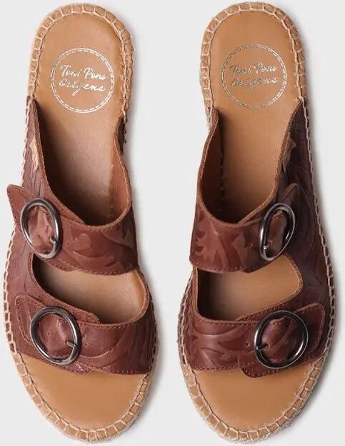 Toni Pons Dames espadrille zonder achterkant van leer met jute sleehak IDOIA