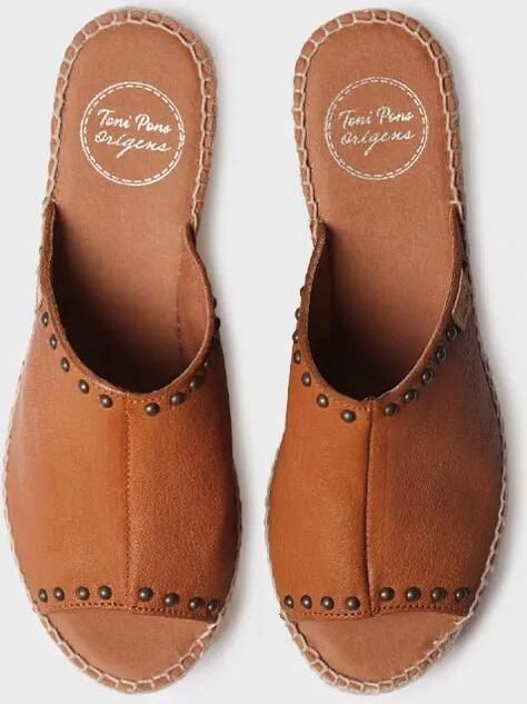 Toni Pons Dames espadrille zonder achterkant van leer met sleehak en studs MODENA