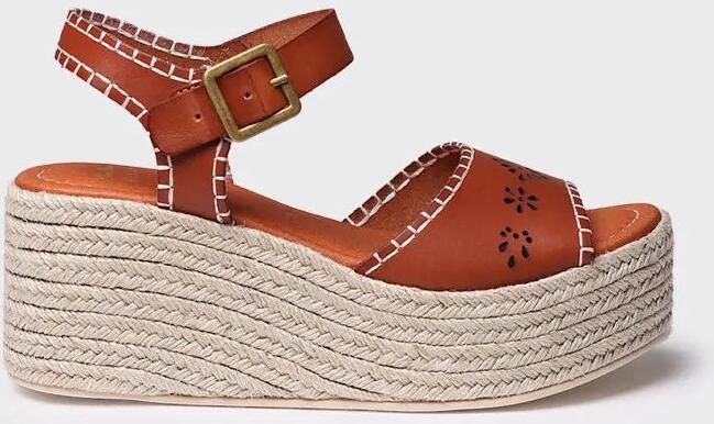 Toni Pons Dames leren espadrille met jute plateauzool en gesp JOANA