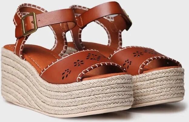 Toni Pons Dames leren espadrille met jute plateauzool en gesp JOANA