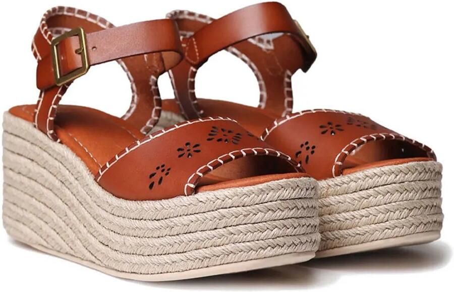 Toni Pons Dames leren espadrille met jute plateauzool en gesp JOANA