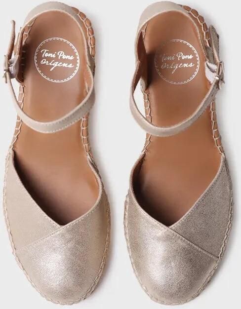 Toni Pons Dames leren espadrille met sleehak in champagnekleur BIANCA-AS