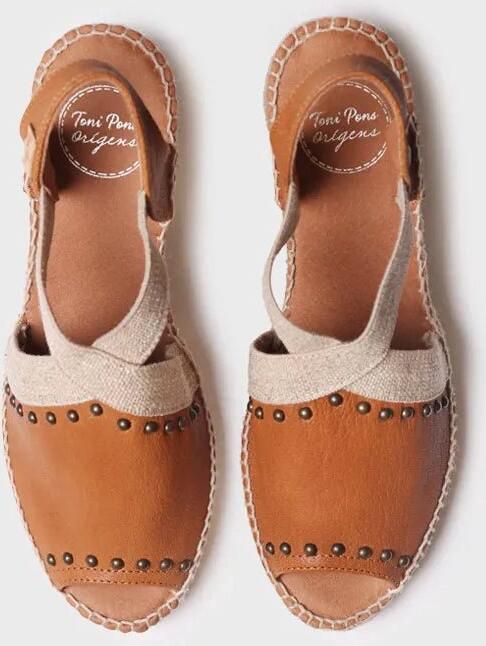 Toni Pons Dames leren espadrille met sleehak studs en elastiek MADRID