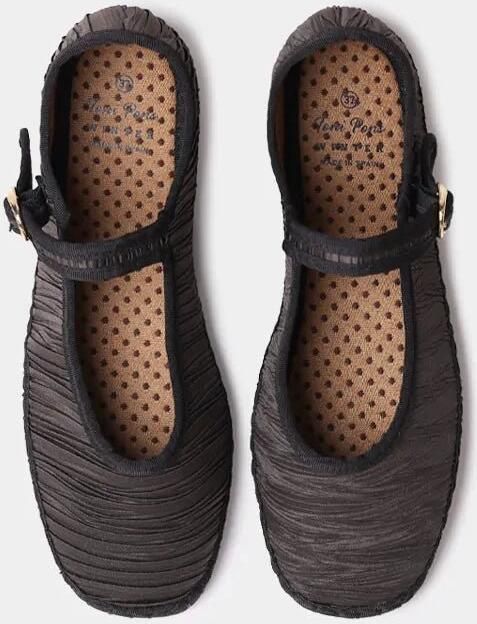 Toni Pons Dames Mary Janes van geplooid materiaal met een platte zool CAROLINA