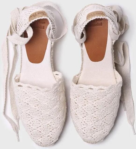 Toni Pons Espadrilles met hoge sleehak en linten in ecru MARTINA