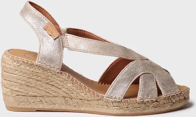 Toni Pons Metallic leren espadrille voor dames met sleehak en elastische bandjes LUCIA-AS