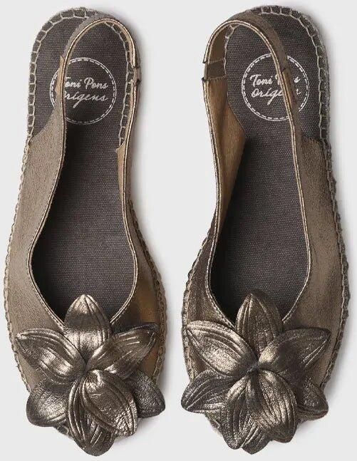 Toni Pons Metallic platte espadrilles voor dames met een bloemmotief ERICA-FN