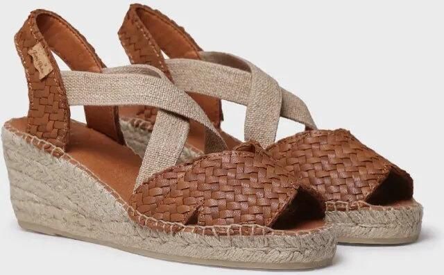 Toni Pons Open espadrille voor dames van gevlochten leer met sleehak SALINA