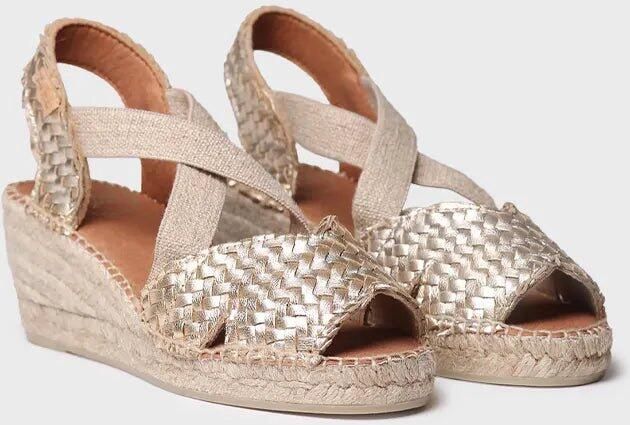Toni Pons Open espadrille voor dames van gevlochten leer met sleehak SALINA