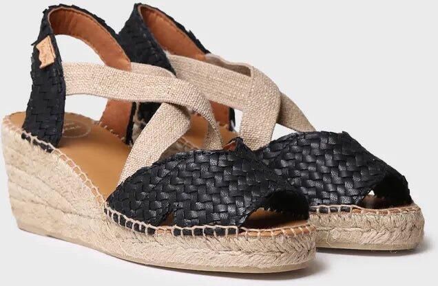 Toni Pons Open espadrille voor dames van gevlochten leer met sleehak SALINA