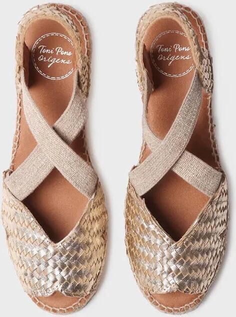 Toni Pons Open espadrille voor dames van gevlochten leer met sleehak SALINA