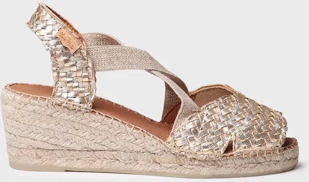 Toni Pons Open espadrille voor dames van gevlochten leer met sleehak SALINA