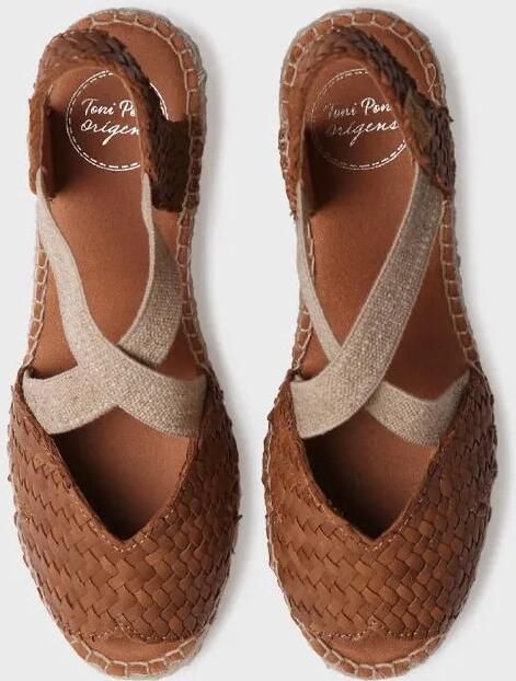 Toni Pons Open espadrille voor dames van gevlochten leer met sleehak SALINA