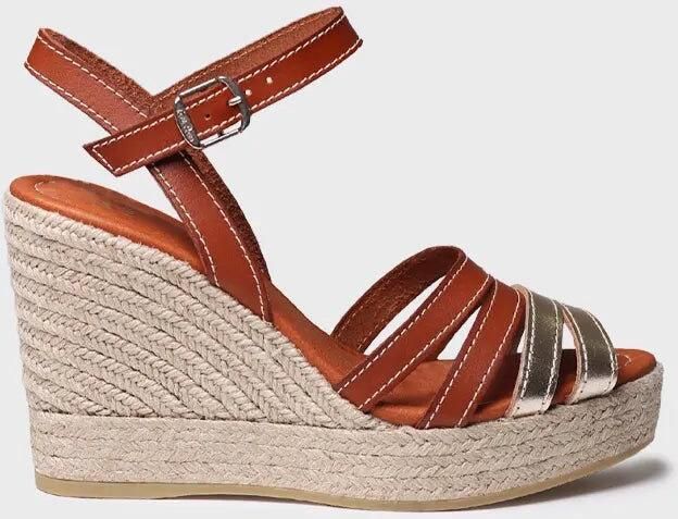 Toni Pons Open espadrille voor dames van platina leer met sleehak OCTAVIA