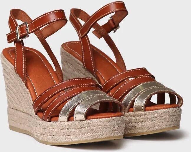 Toni Pons Open espadrille voor dames van platina leer met sleehak OCTAVIA