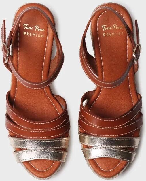 Toni Pons Open espadrille voor dames van platina leer met sleehak OCTAVIA