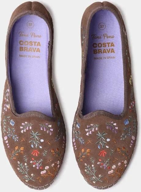 Toni Pons Suède ballerina-jurk voor dames met geborduurde bloemen PERALADA