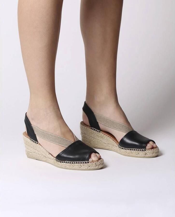 Toni Pons TEIDE-P Leren espadrille met spitse neus en middelhoge sleehak ZWART