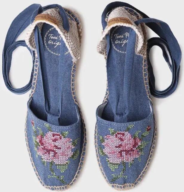 Toni Pons Vegan dames espadrille van katoen met borduurwerk en sleehak VENICE