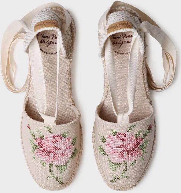 Toni Pons Vegan dames espadrille van katoen met borduurwerk en sleehak VENICE