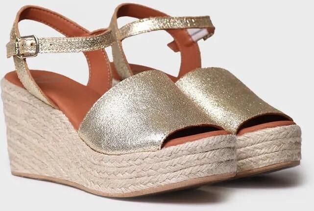 Toni Pons Zilveren leren espadrille met hoge sleehak en gesp TAMARA