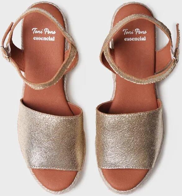 Toni Pons Zilveren leren espadrille met hoge sleehak en gesp TAMARA