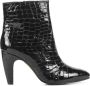 Toral Enkellaarsjes Dames Laarzen Damesschoenen Leer Crocoprint Piton lakcroco Zwart - Thumbnail 1