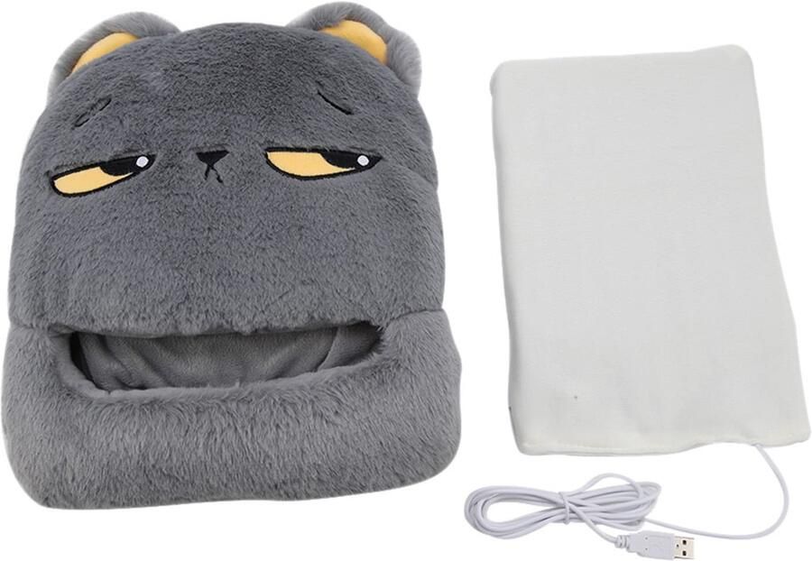 Traders USB Verwarmde Pantoffels Elektrische Voetverwarmers Warme Sloffen voor Koude Voeten Cartoon Design Voor Thuis en Reizen Grijs