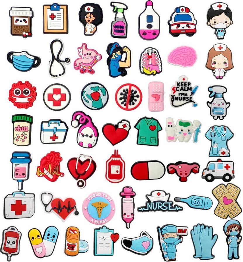 Trankielo 50 stuks medische schoenen bedels kleurrijke cartoon decoraties voor klompen en sandalen