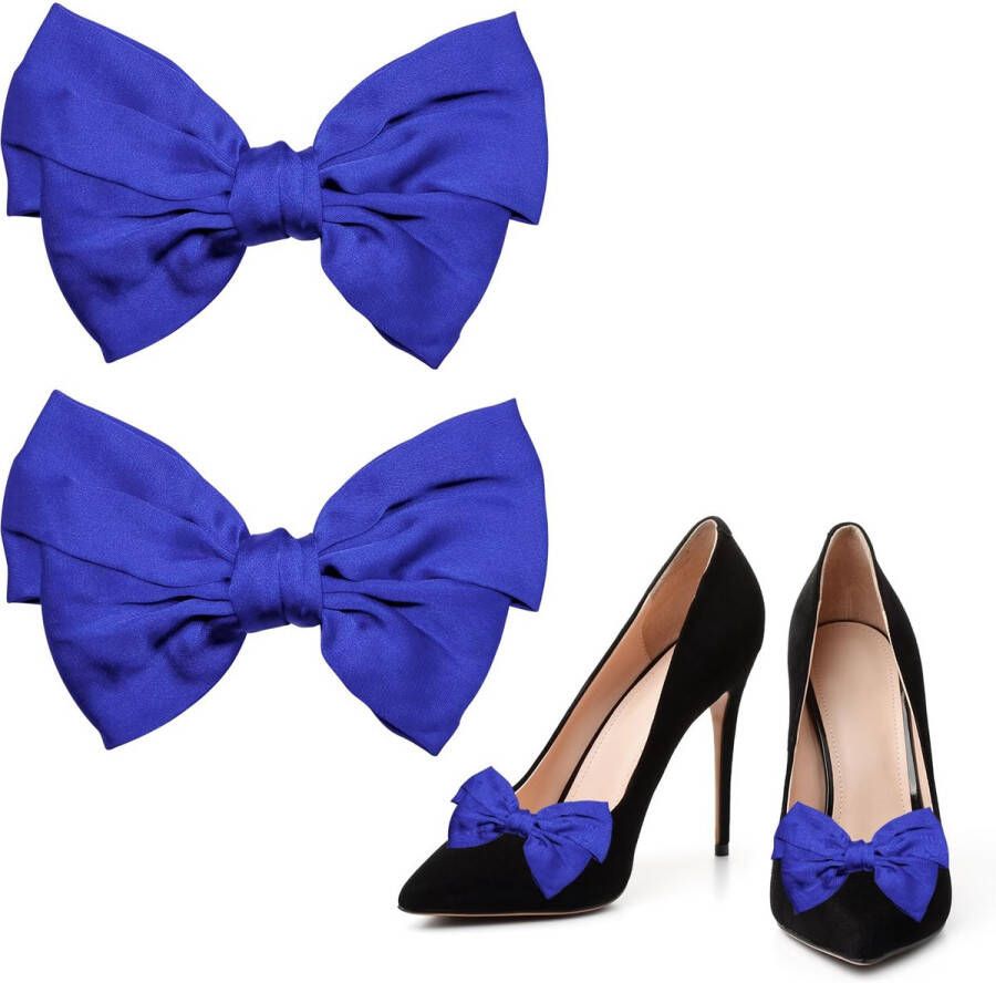 Trankielo Elegante Satijnen Strik Schoenclips Set van 2 Blauw Afneembaar Bruiloft & Feest Accessoires Voor Hoge Hakken en Platte Sandalen